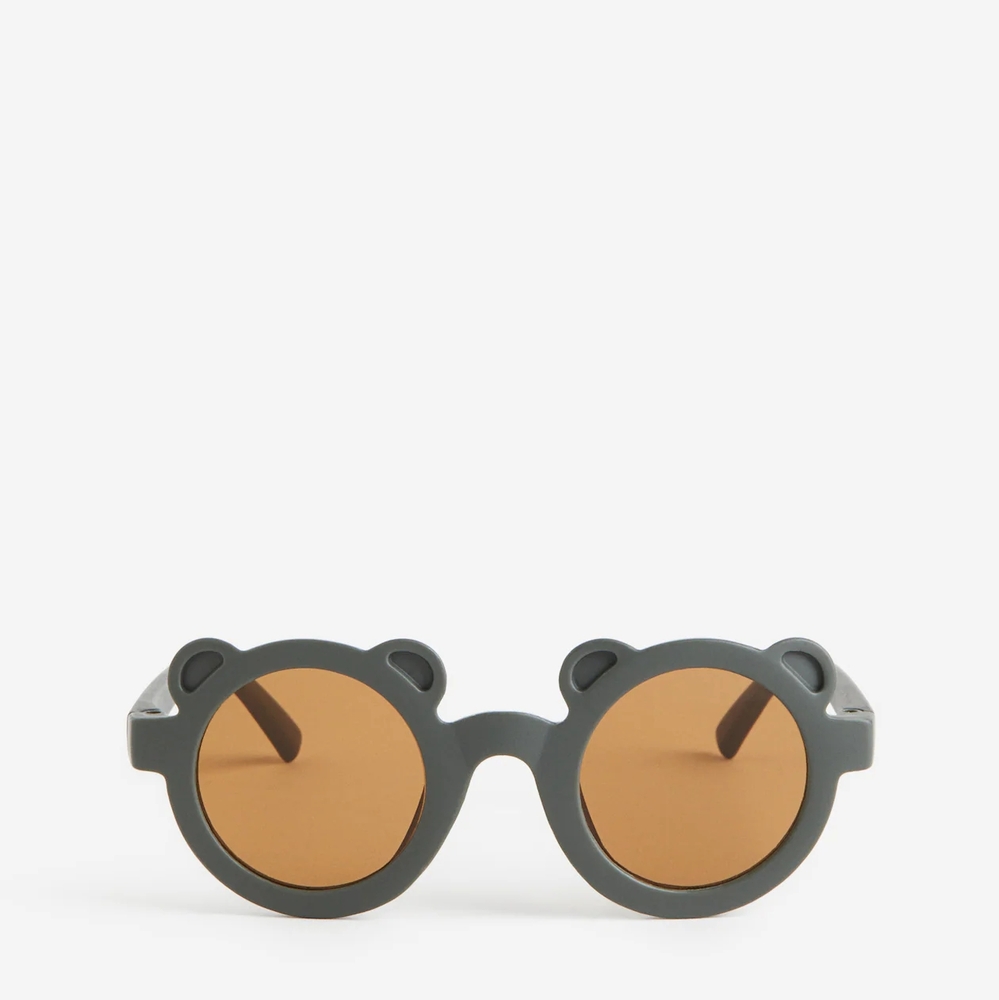 Dark Green Bear-Shaped Sunglasses with Brown Lenses